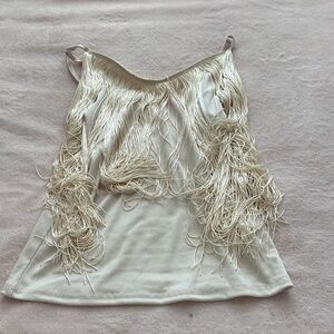 Amazon Elegant Cream Fringe Camisole Sleeveless V-Neck Summer Womens‎ Cami Top